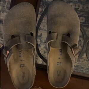 Birkenstock Taupe Suede Clogs